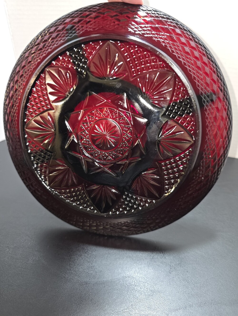 Vintage Cristal d'Arques Durand Patterned Ruby Red Glass Divided Relish Plate